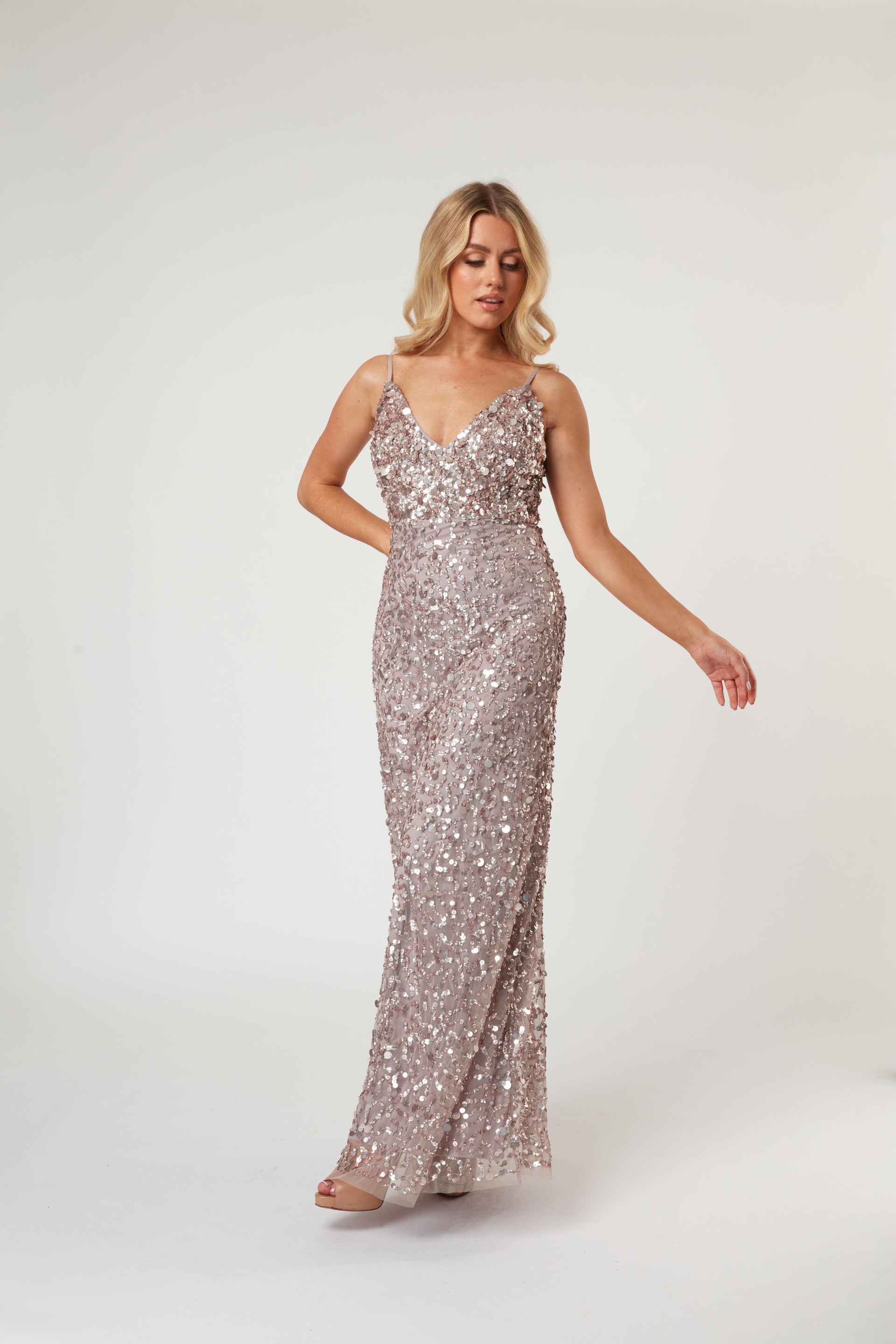 Betty Beaded Champagne Maxi Dress