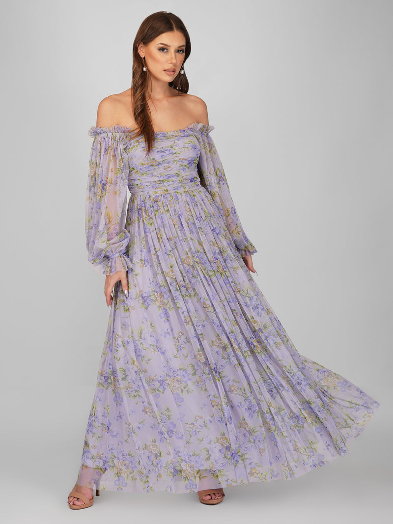 Lana Lilac Printed Tulle Dress