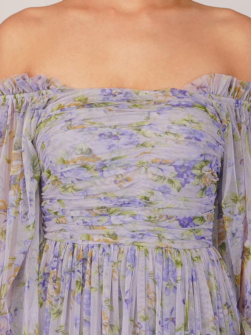 Lana Lilac Printed Tulle Dress