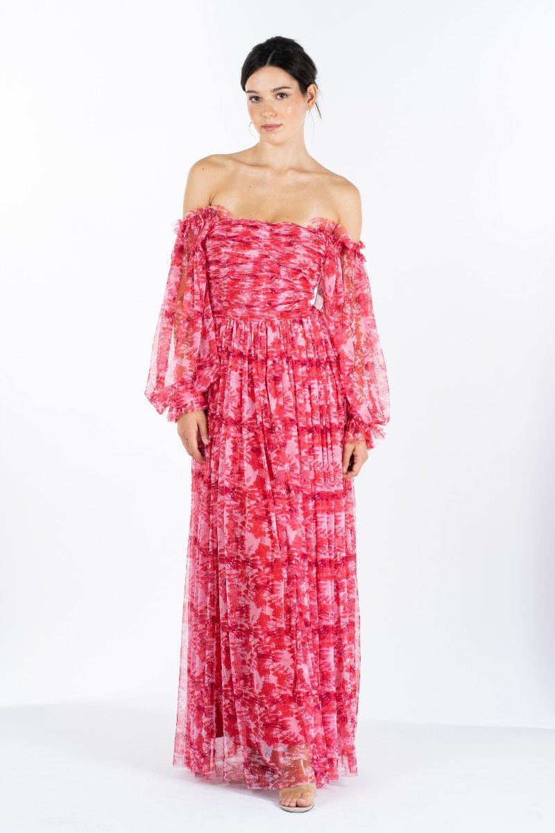 Lana Red Printed Tulle Dress