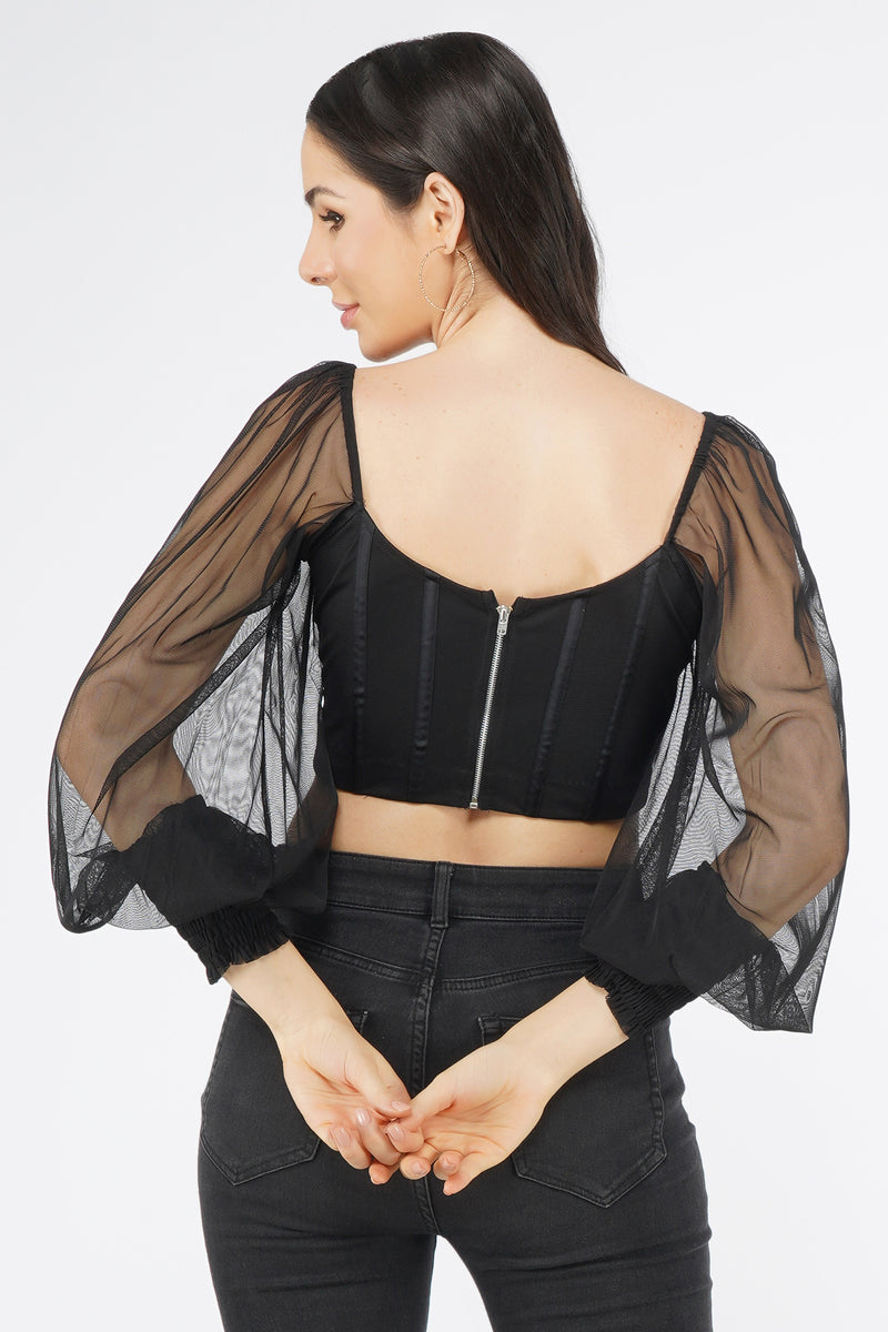 Luca Black Long Sleeve Corset Top