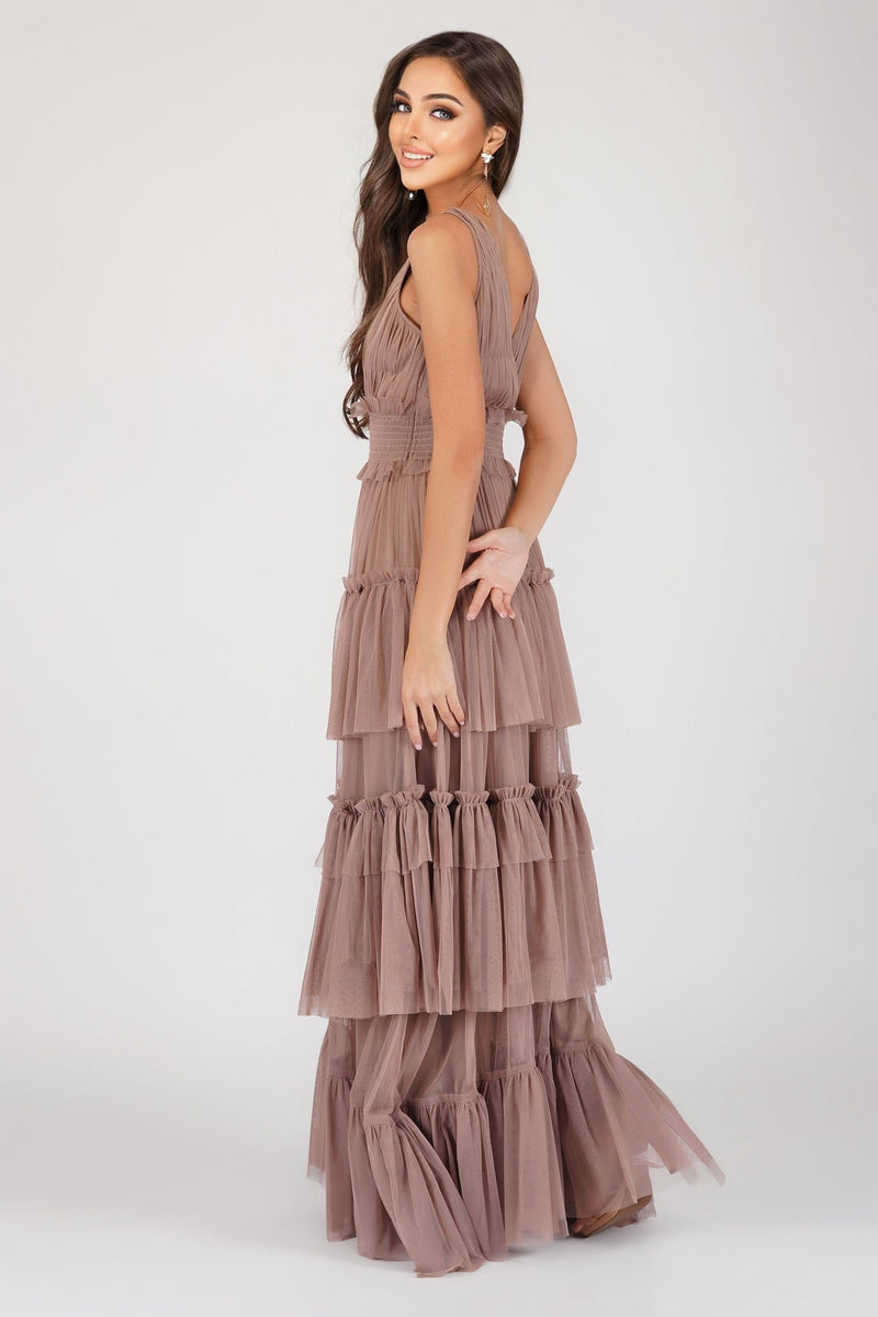 Luna Mink Tulle Plunge Maxi Dress