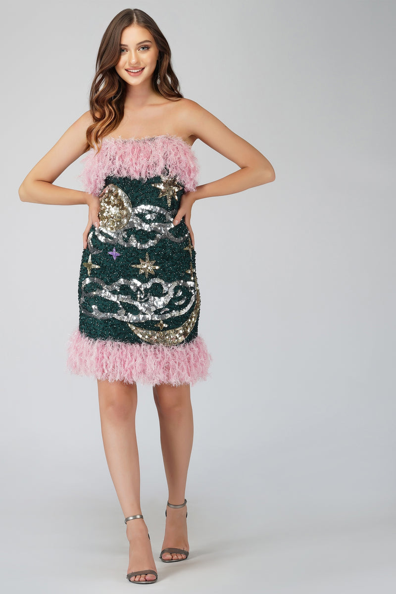 sequin-feather-mini-dress-in-emerald-green