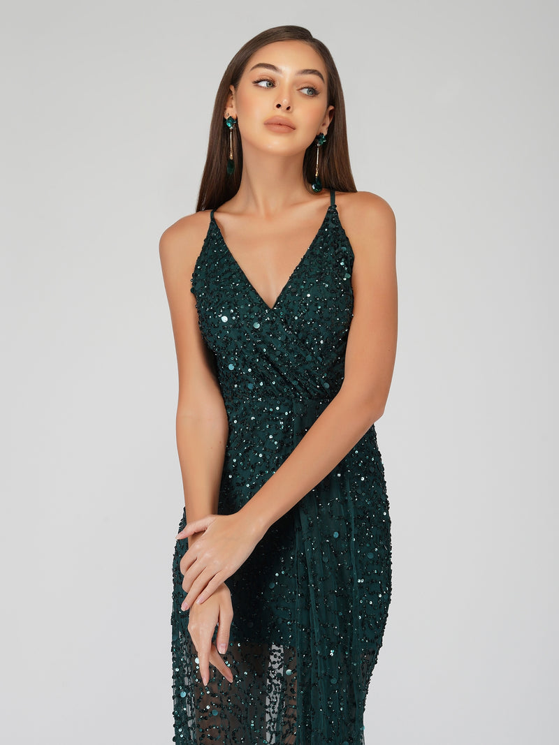 green beaded dress