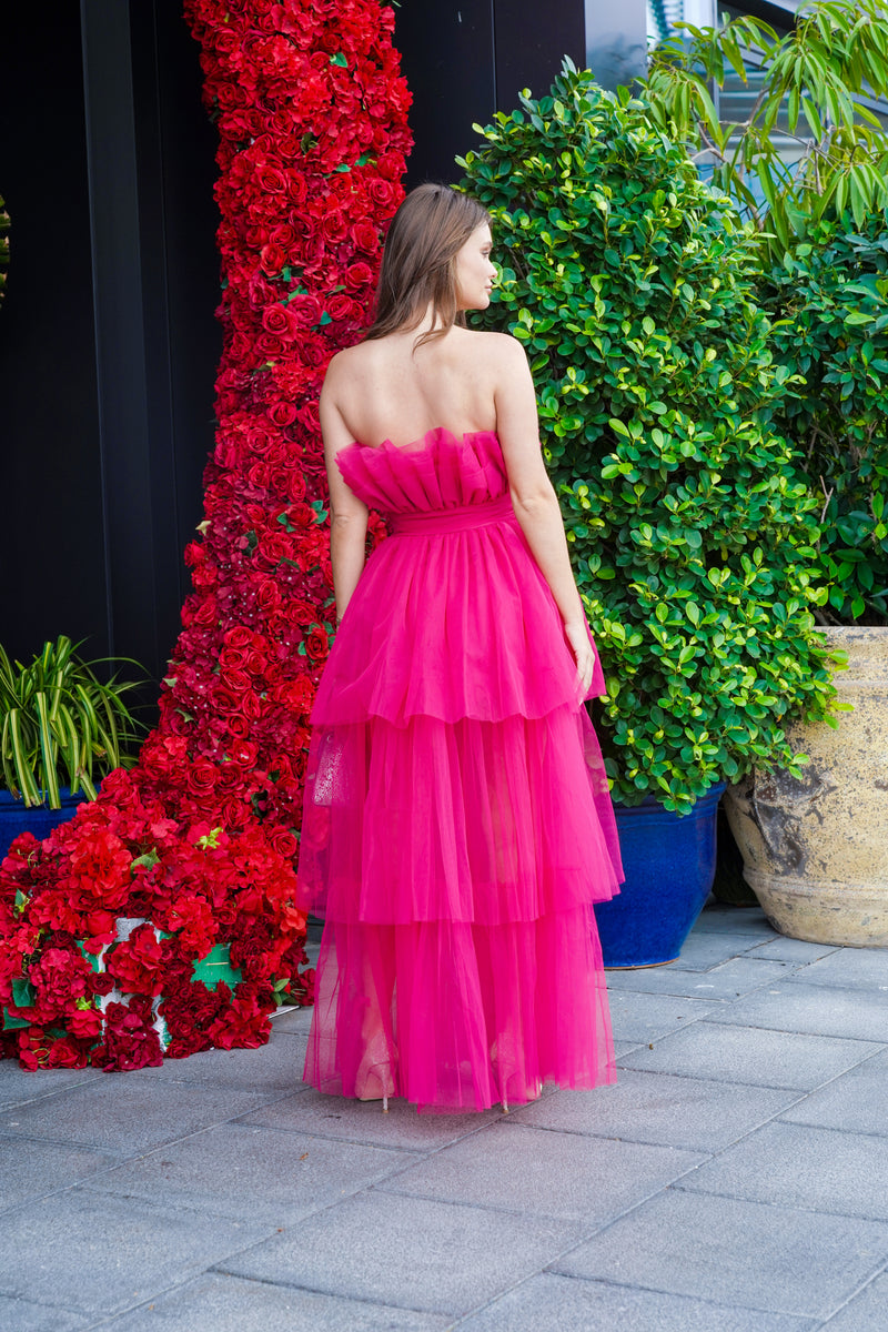 Natalia Tulle Maxi Dress in Bright Pink