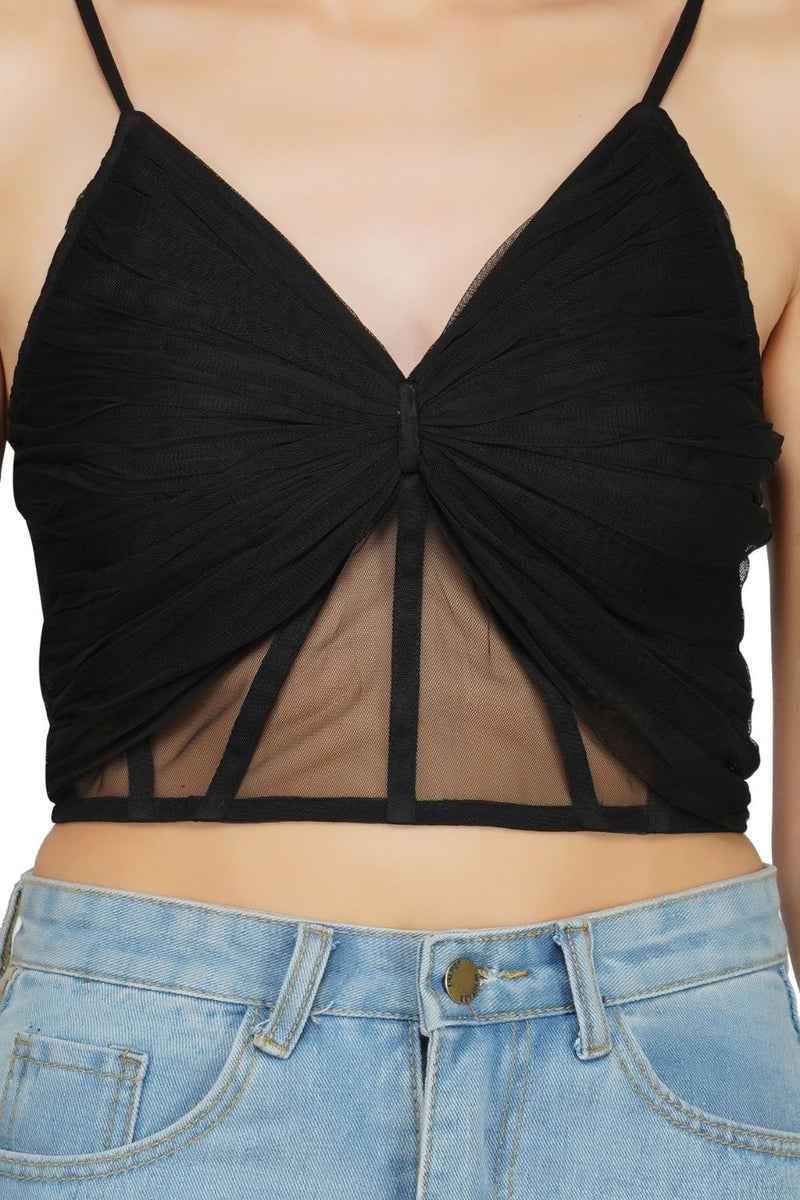 Olivia Bow Mesh Top in Black