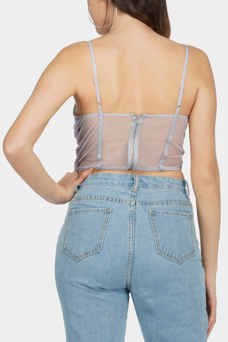 Olivia Bow Mesh Top in Lilac