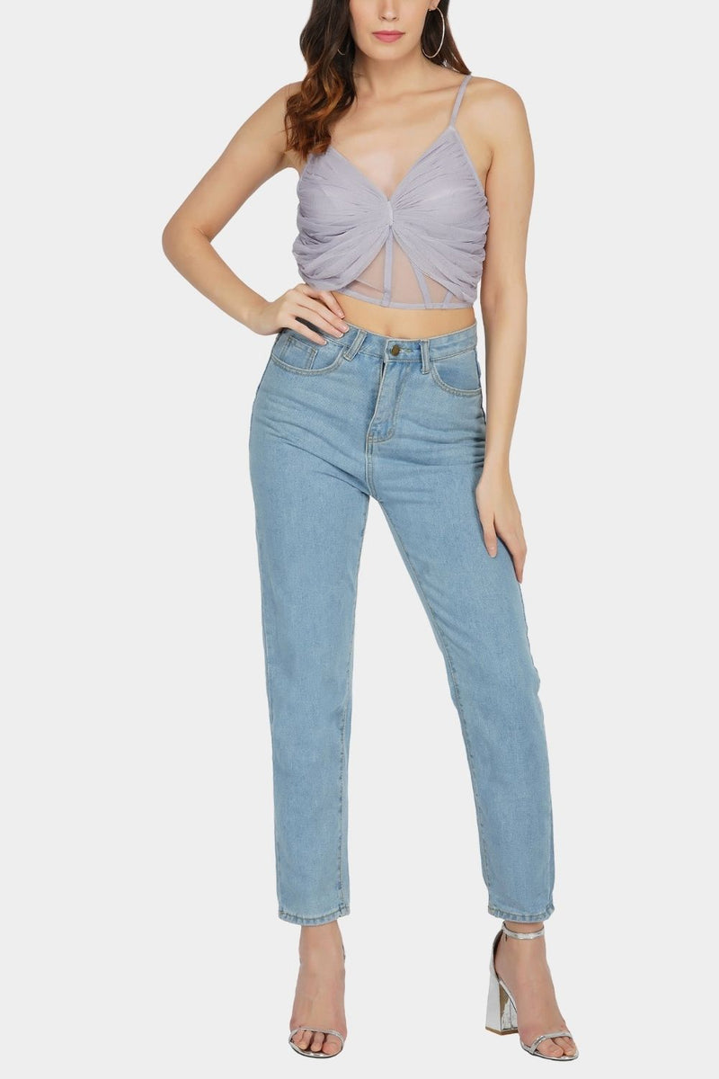 Olivia Bow Mesh Top in Lilac
