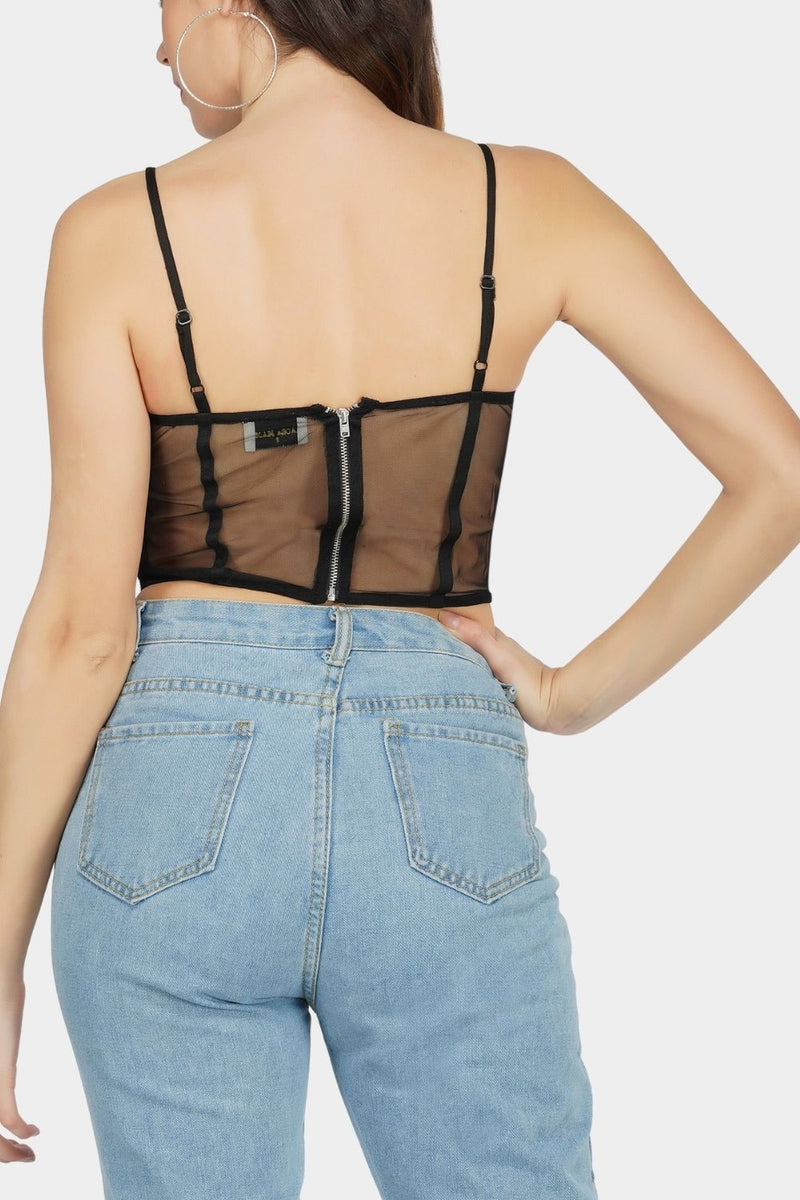 Olivia Bow Mesh Top in Black