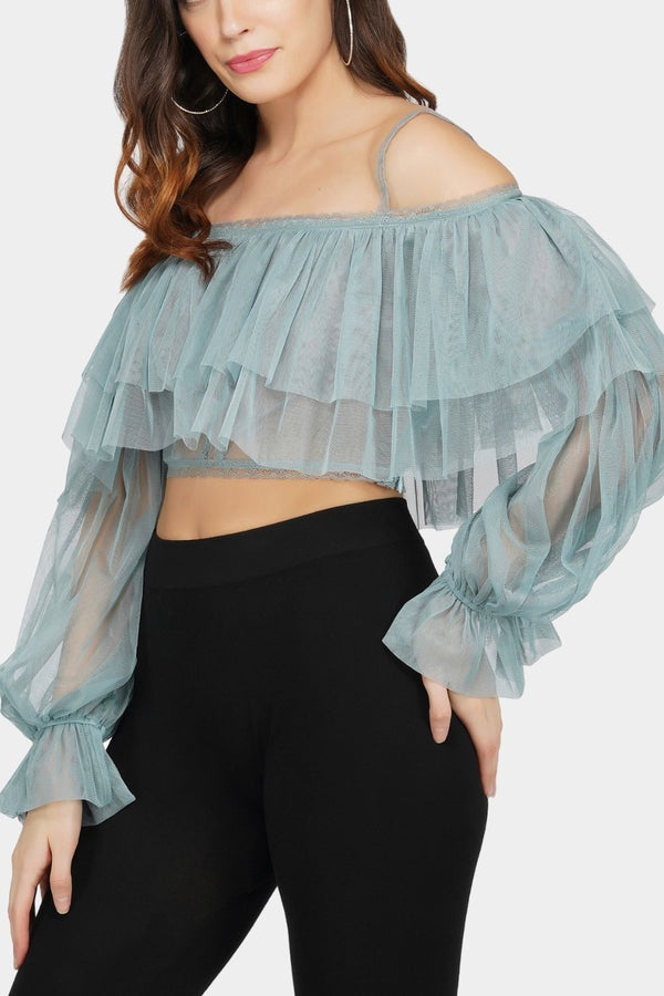 Perch Tulle Top in Teal