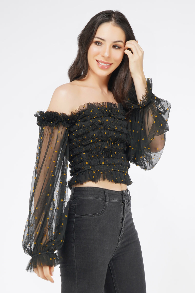 Black and gold off the shoulder top outlet