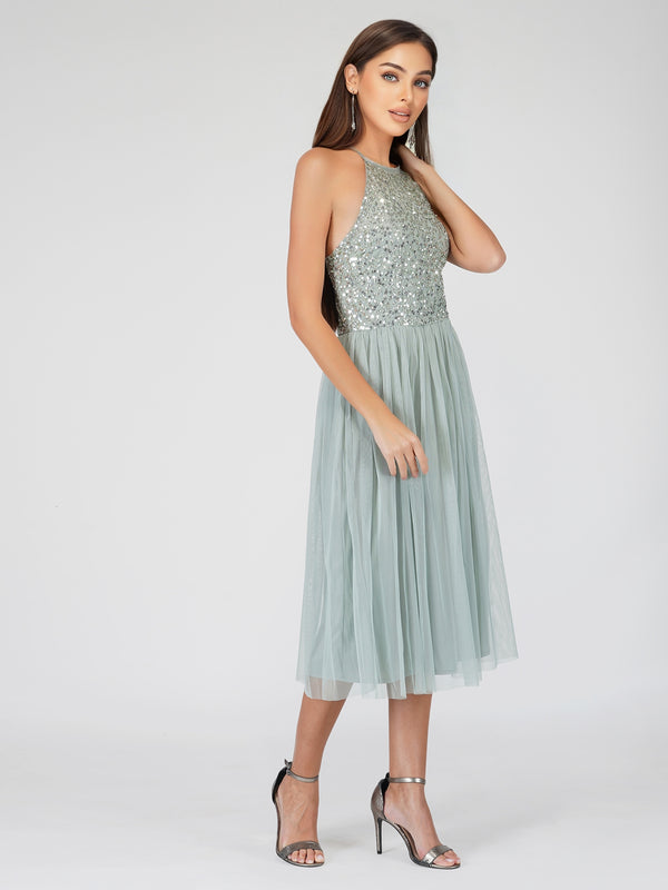 sage green occasion dress