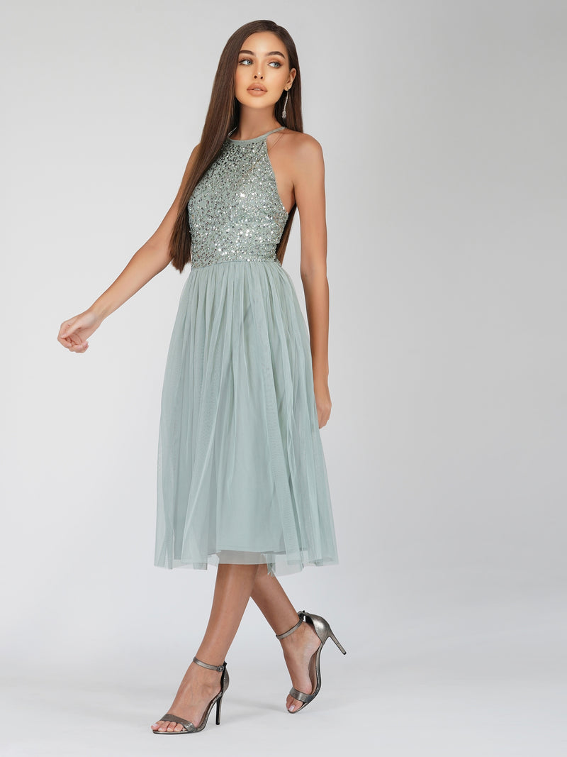 Sprinkle Sage Green Bridesmaid Midi Dress