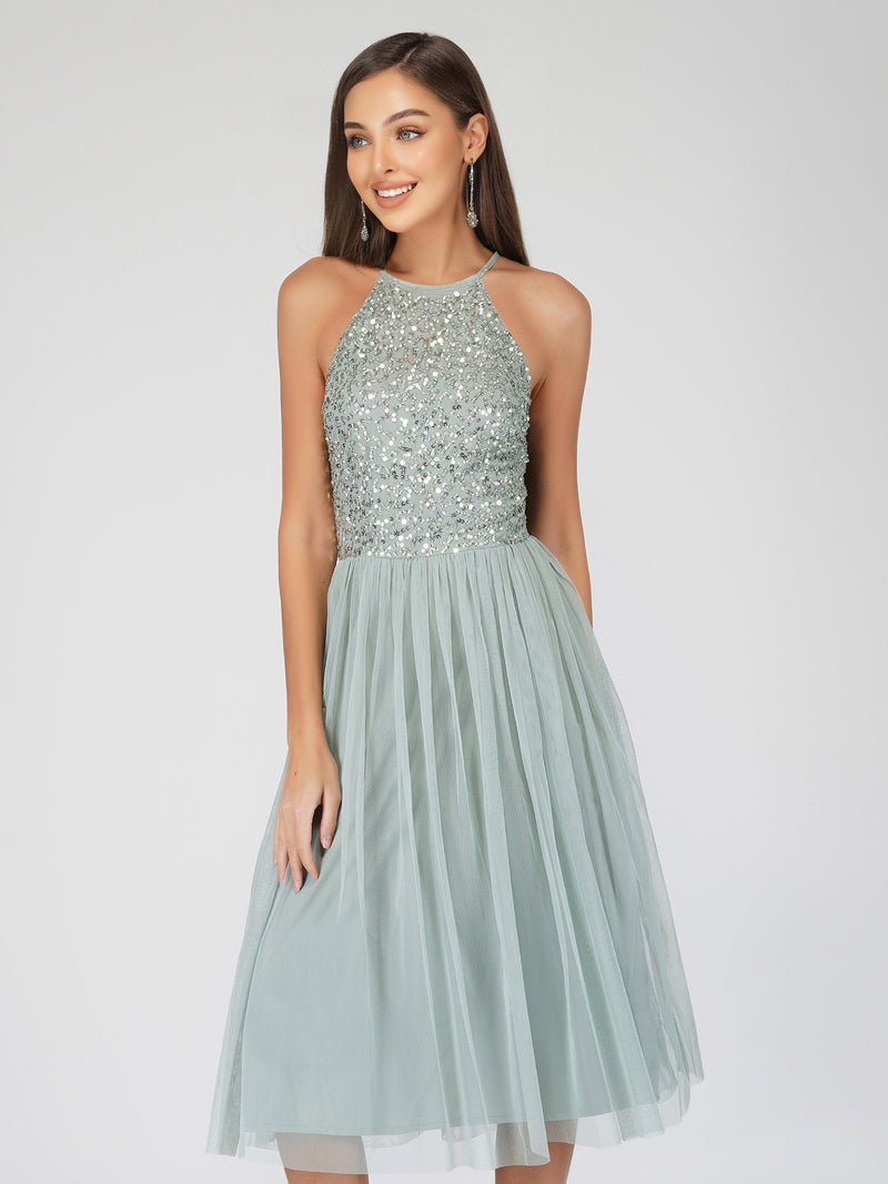 Sprinkle Sage Green Bridesmaid Midi Dress