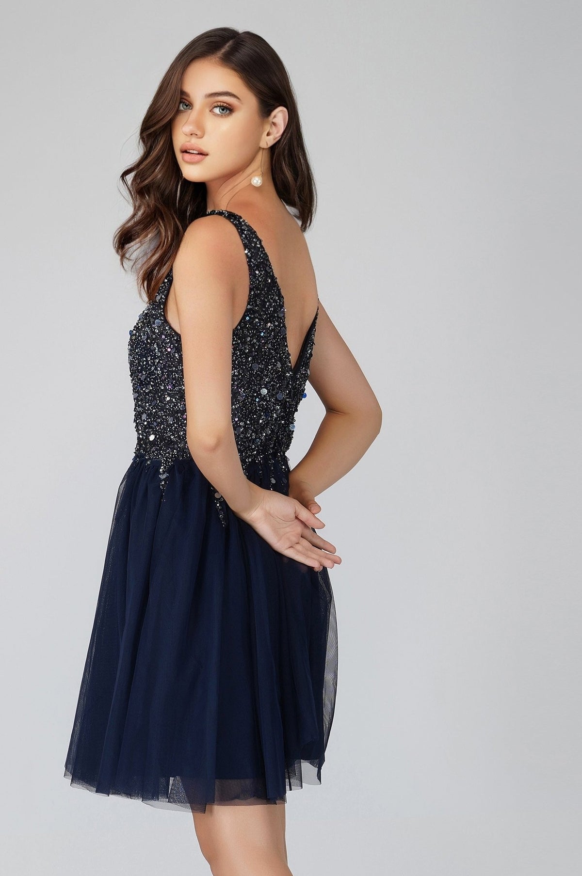 Symphony Dark Blue Embellished Midi Dress