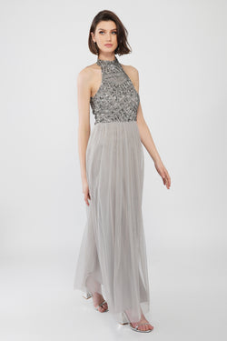 Embellished grey discount maxi dress