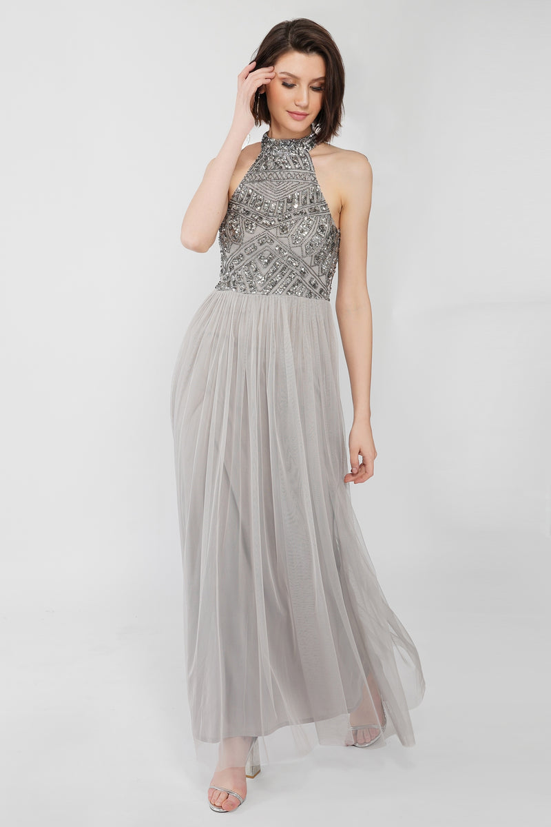 Sareen Grey Embellished Maxi Dress