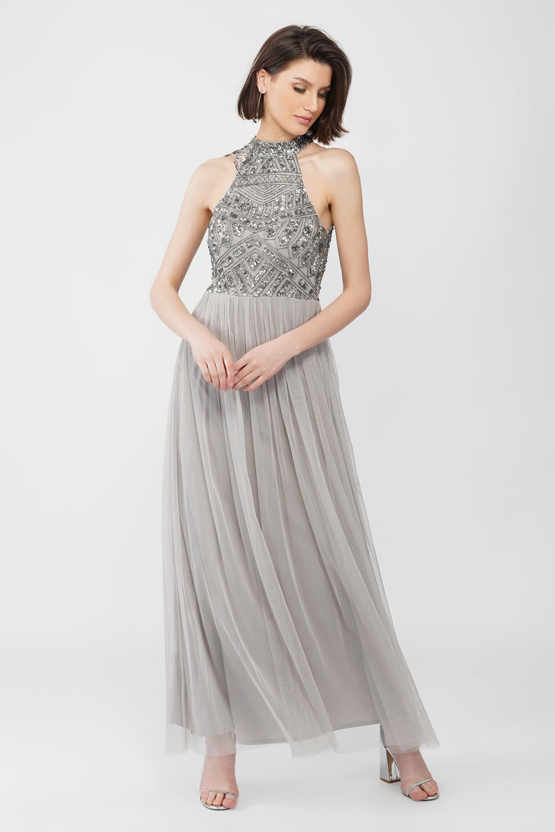 Sareen Grey Embellished Maxi Dress