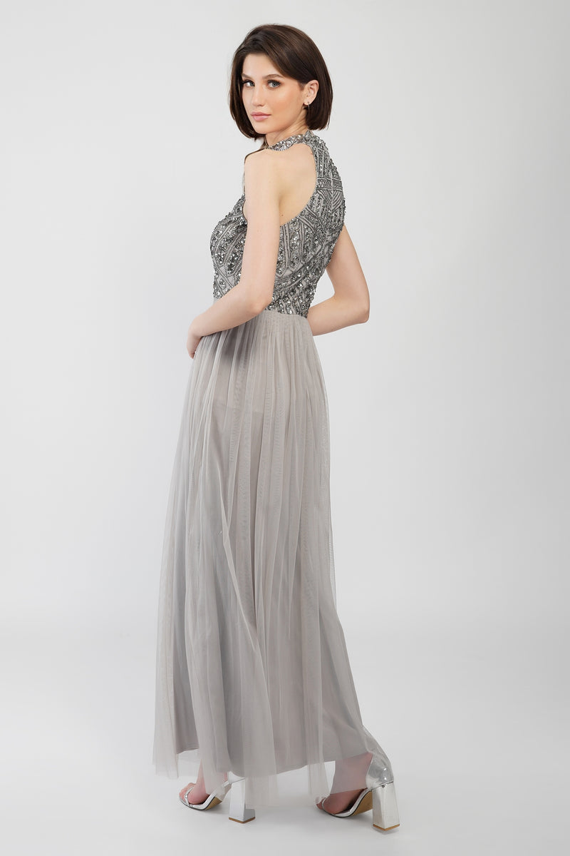 Sareen Grey Embellished Maxi Dress