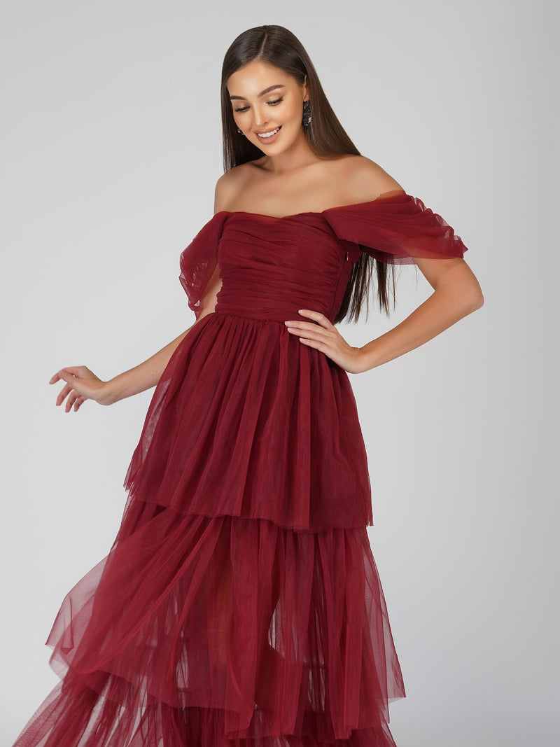 Sydney Burgundy Tulle Maxi Dress