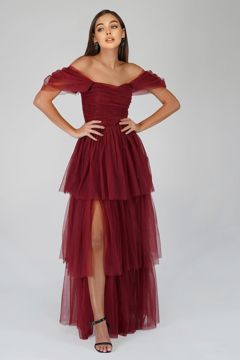 burgundy tulle dress