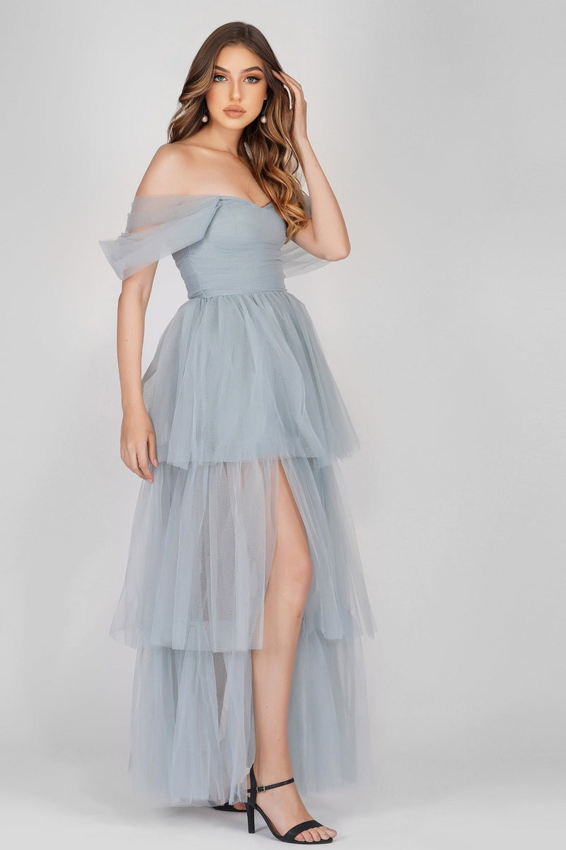 Sydney Dusty Blue Tulle Dress – Lace & Beads