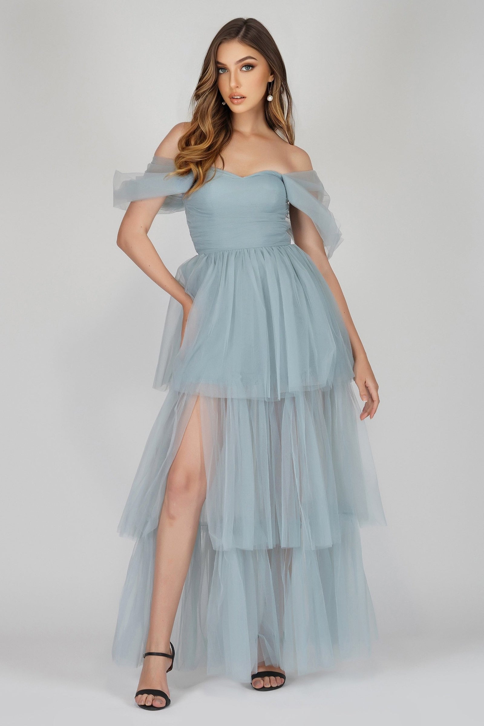 Sydney Dusty Blue Tulle Dress – Lace & Beads
