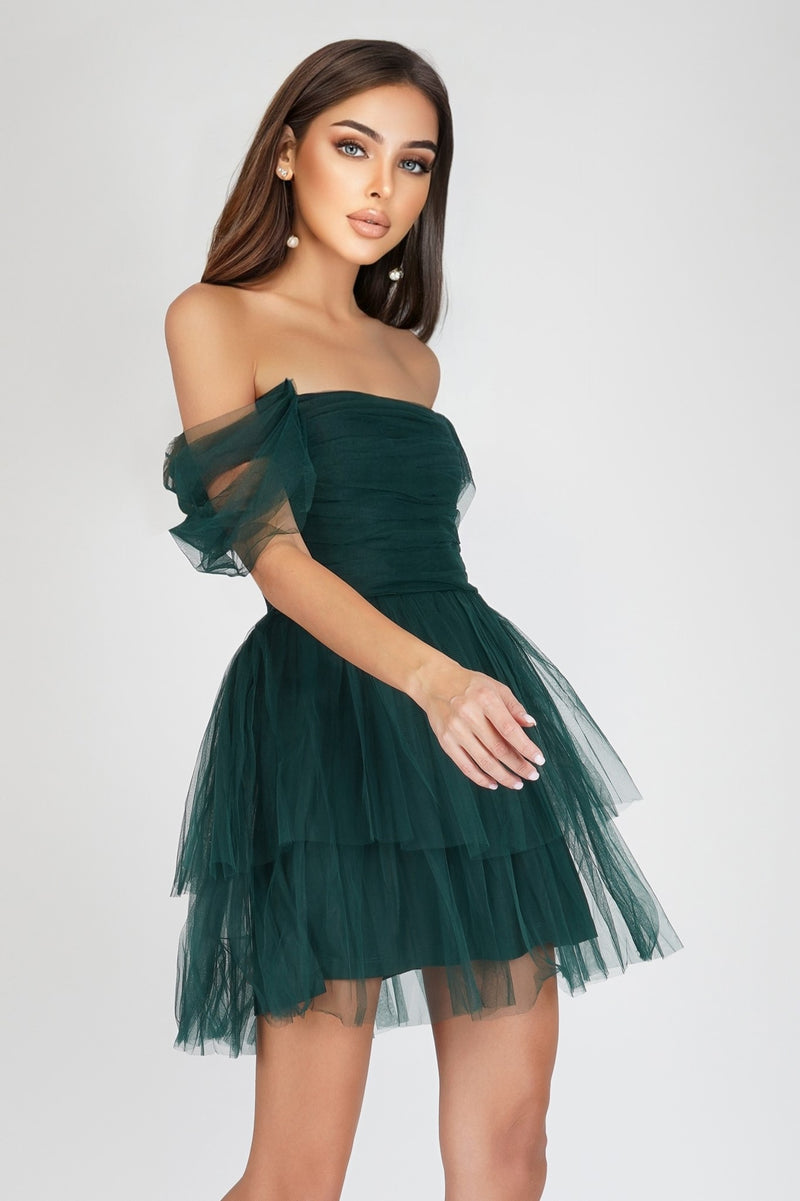 Sydney Emerald Green Plus Tulle Mini Dress – Lace & Beads