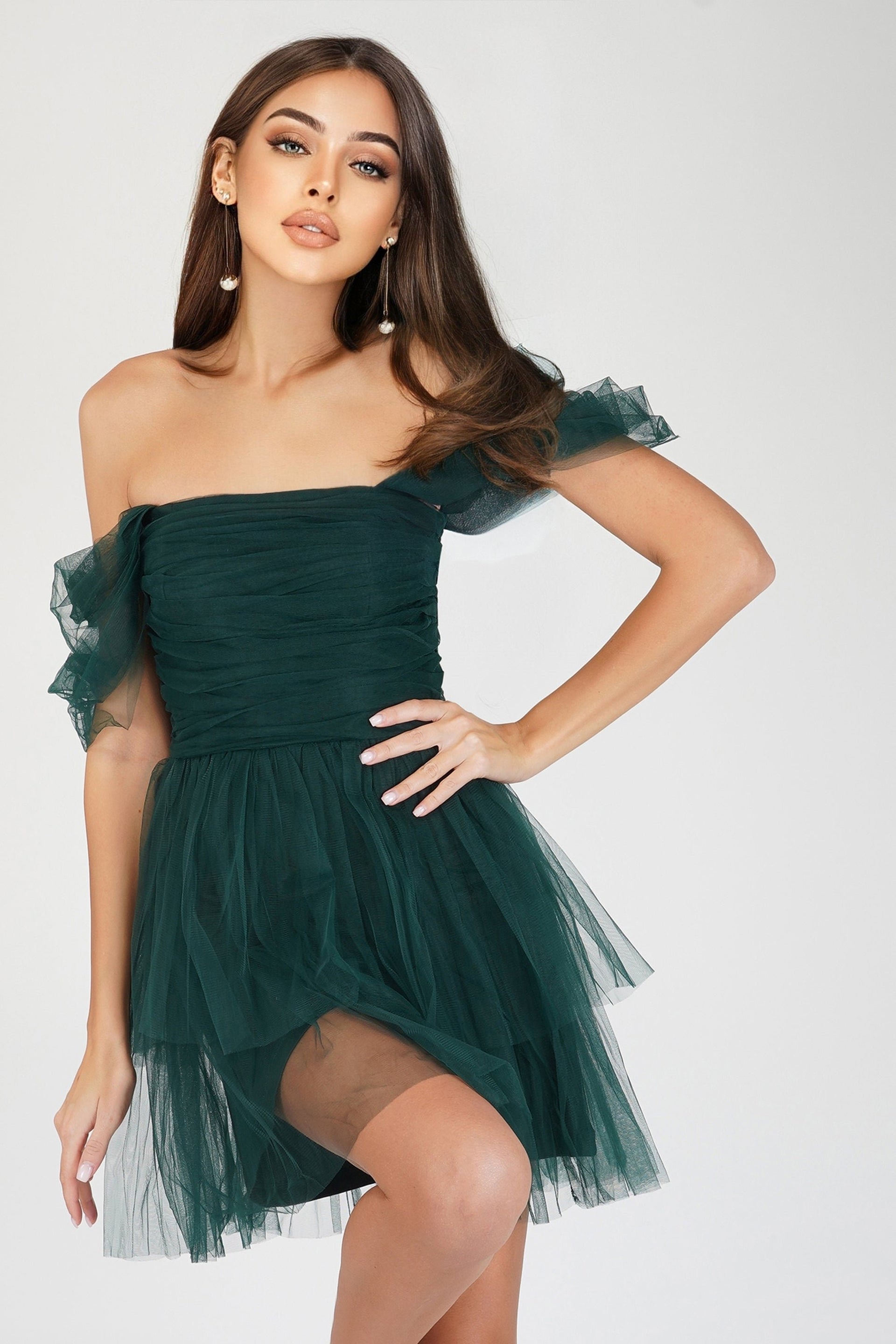 Plus Sydney Emerald Green Tulle Mini Dress – Lace & Beads