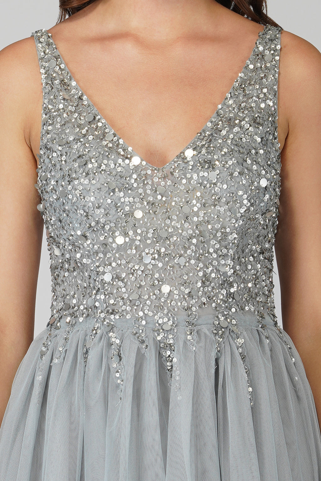 Symphony Light Grey Embellished Mini Dress Light Grey / UK16