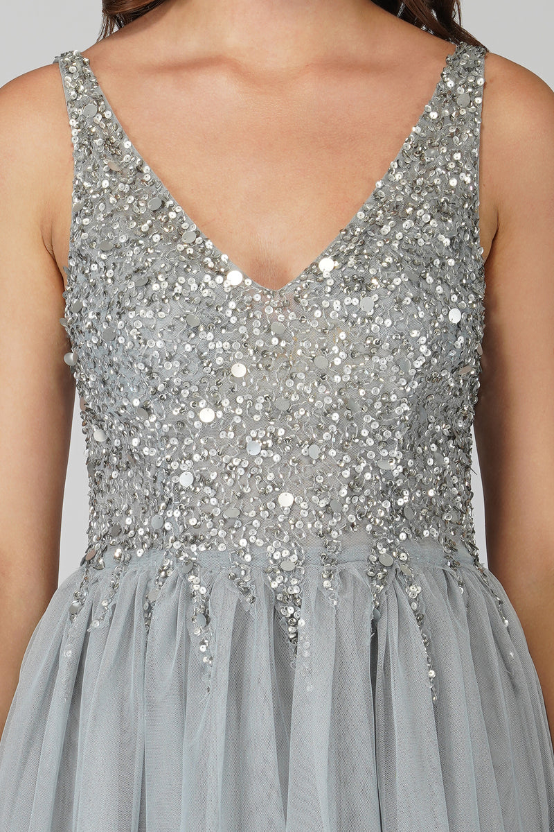 Symphony Light Grey Embellished Mini Dress