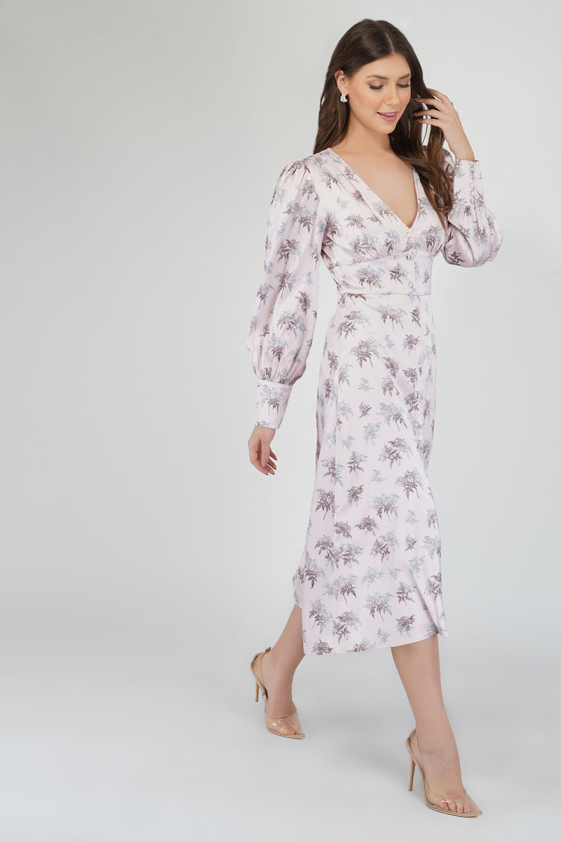 Long sleeve on sale pink satin dress