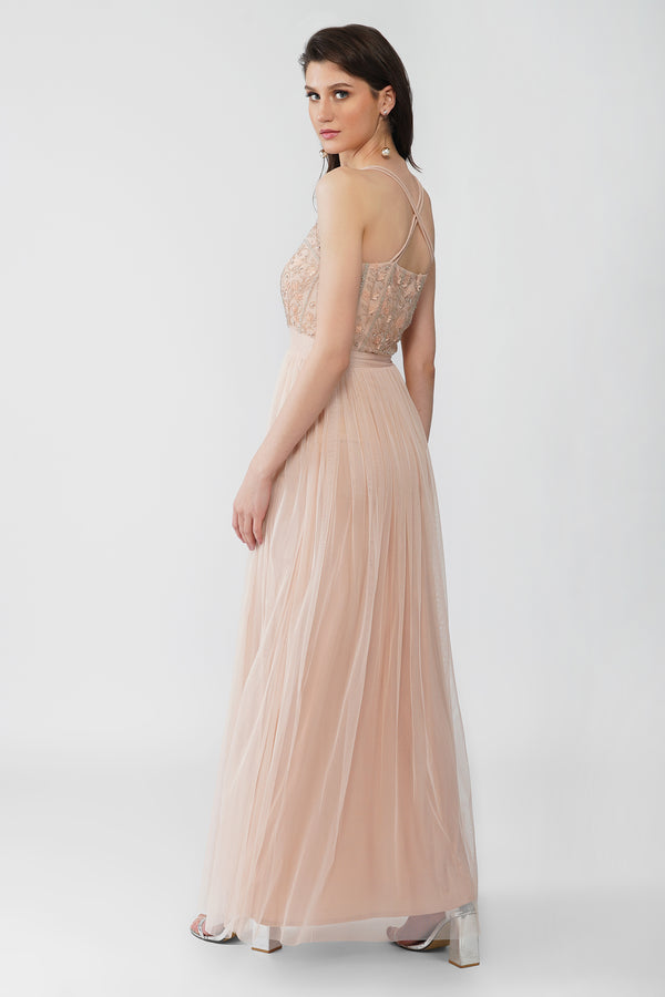 Ursa Blush Pink Embellished Maxi Dress