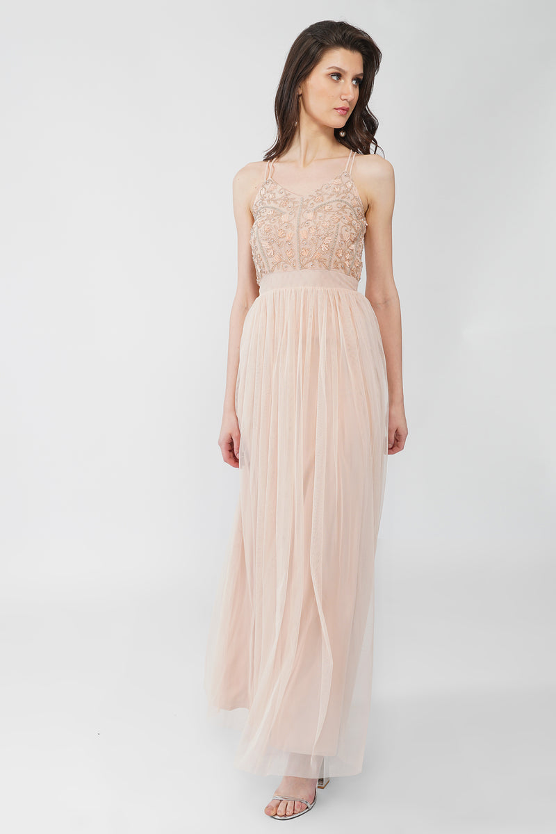 Ursa Blush Pink Embellished Maxi Dress