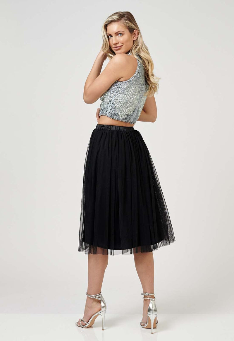 Val Tulle Midi Skirt in Black