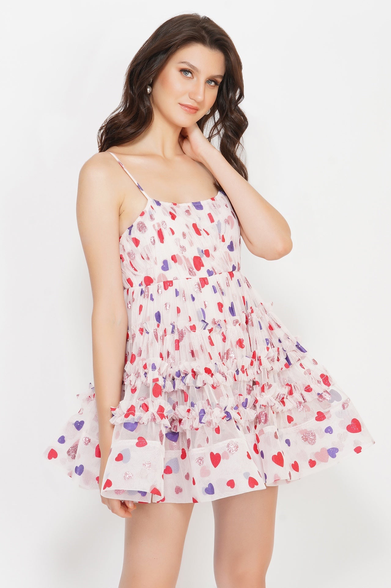 Bethan Tulle Mini in Glitter Rainbow Heart – Lace & Beads