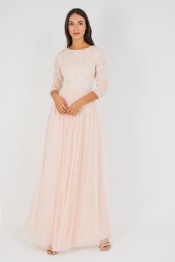 Belle Picasso Long Sleeve Bridesmaid Maxi in Nude