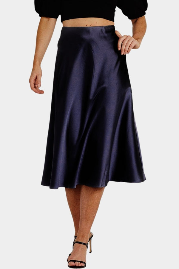 Sophie Navy Satin Skirt
